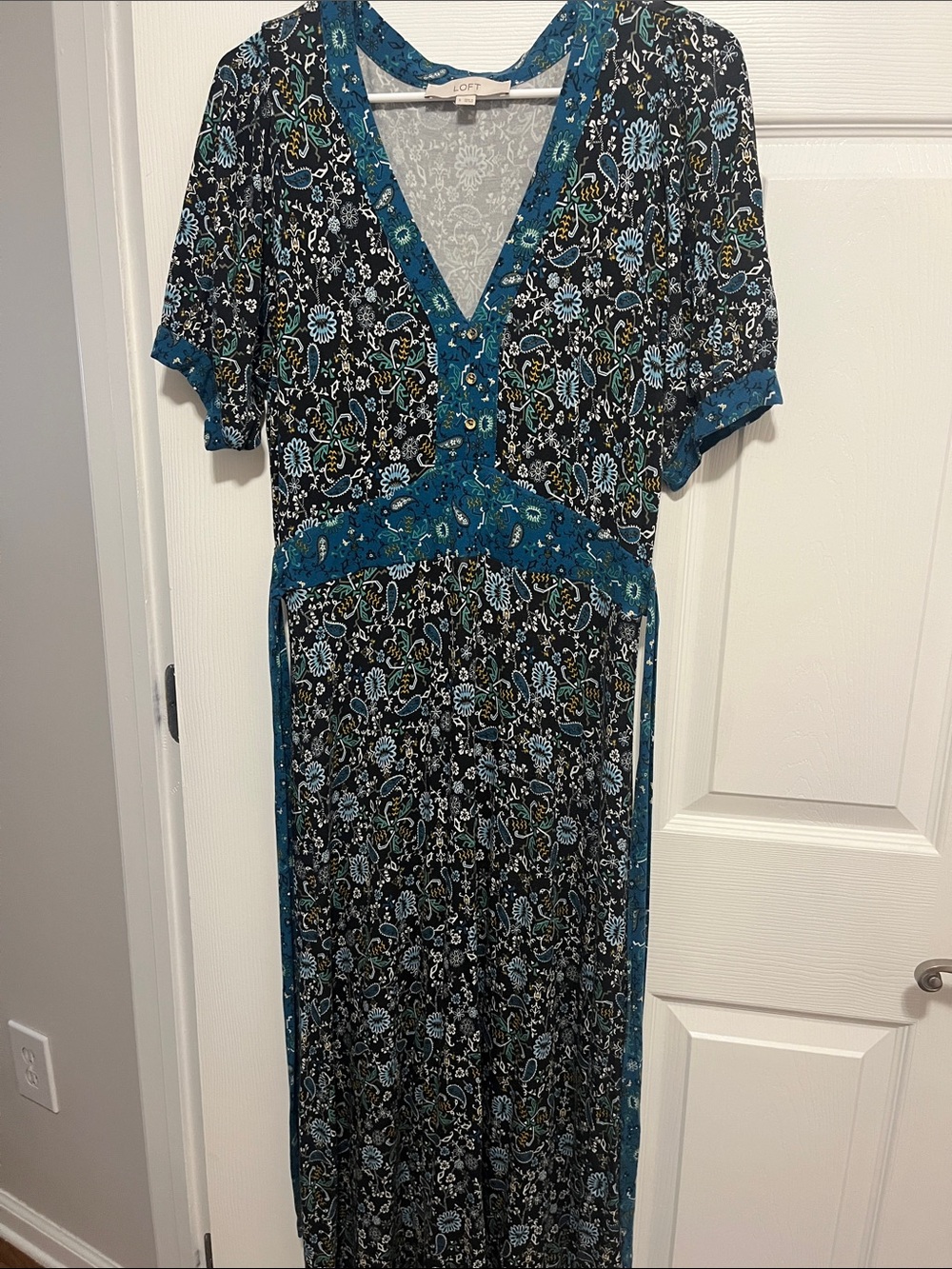LOFT Black and Teal Floral Maxi Dress